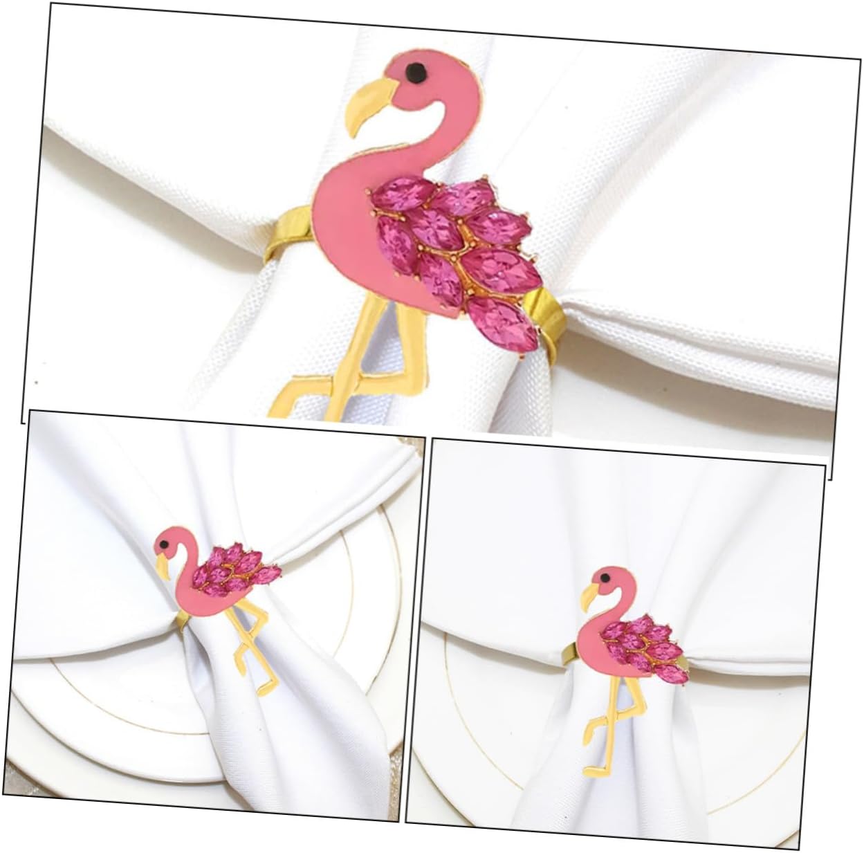 NUOBESTY 4pcs Pink Flamingo Napkin Rings Metal Decorative Animal Napkin Holders for Wedding Party Dining Table Accessories