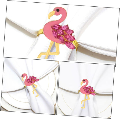 NUOBESTY 4pcs Pink Flamingo Napkin Rings Metal Decorative Animal Napkin Holders for Wedding Party Dining Table Accessories