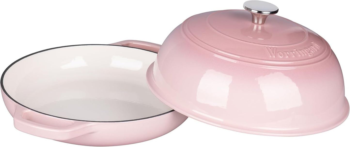 VORRINGARD Enameled Cast Iron Dutch Oven Pot with Lid, Bread Oven for Sourdough Bread Baking, Dutch Ovens with Bread Proofing Basket& Baking Supplies Set, 6 Quart, Pink