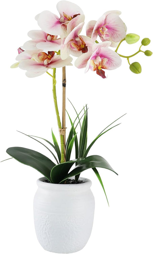 Orchid Artificial Flowers 18" Pink Fake Orchid Flowers in White Ceramic Pot Faux Orchid Plant for Home Decor Office Bathroom Table Centerpiece Indoor(Light Pink)