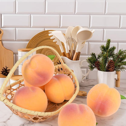 Artificial Yellow Peach, Lifelike Fake Fruit, Realistic Simulation Peach for Home Kitchen Table Cabinet Decoration, Photography Props, Party Display 6PCS