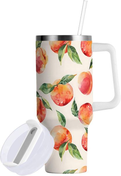 ALAZA Peach Watercolor Fruit Tumbler with Handle and Straw Lid Vacuum Insulated Cup Stainless Steel 30 oz