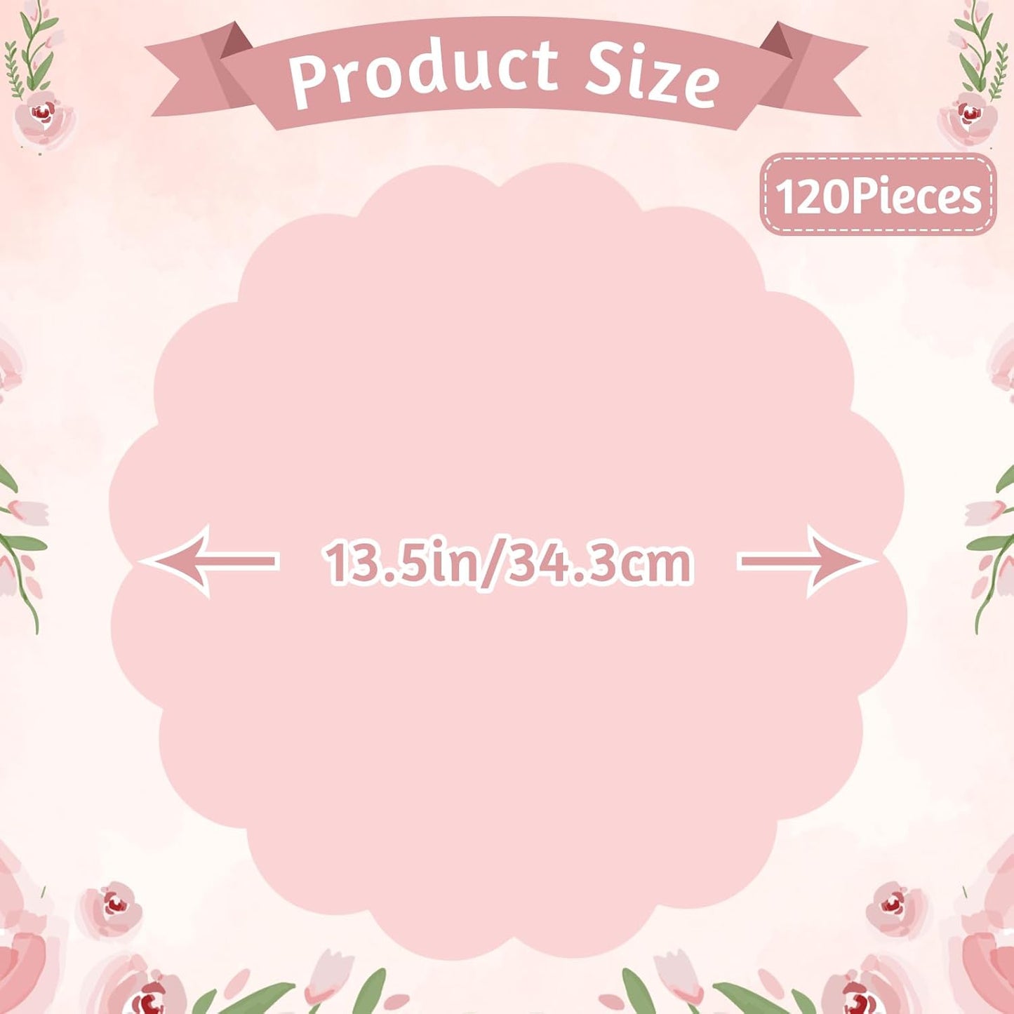 120 Pcs Light Pink Paper Placemats, 13.5 Inch Disposable Scalloped Placemat Round Table Place Mats Decorative Paper for Girls Birthday Wedding Bridal Shower Baby Shower Banquet Tea Party