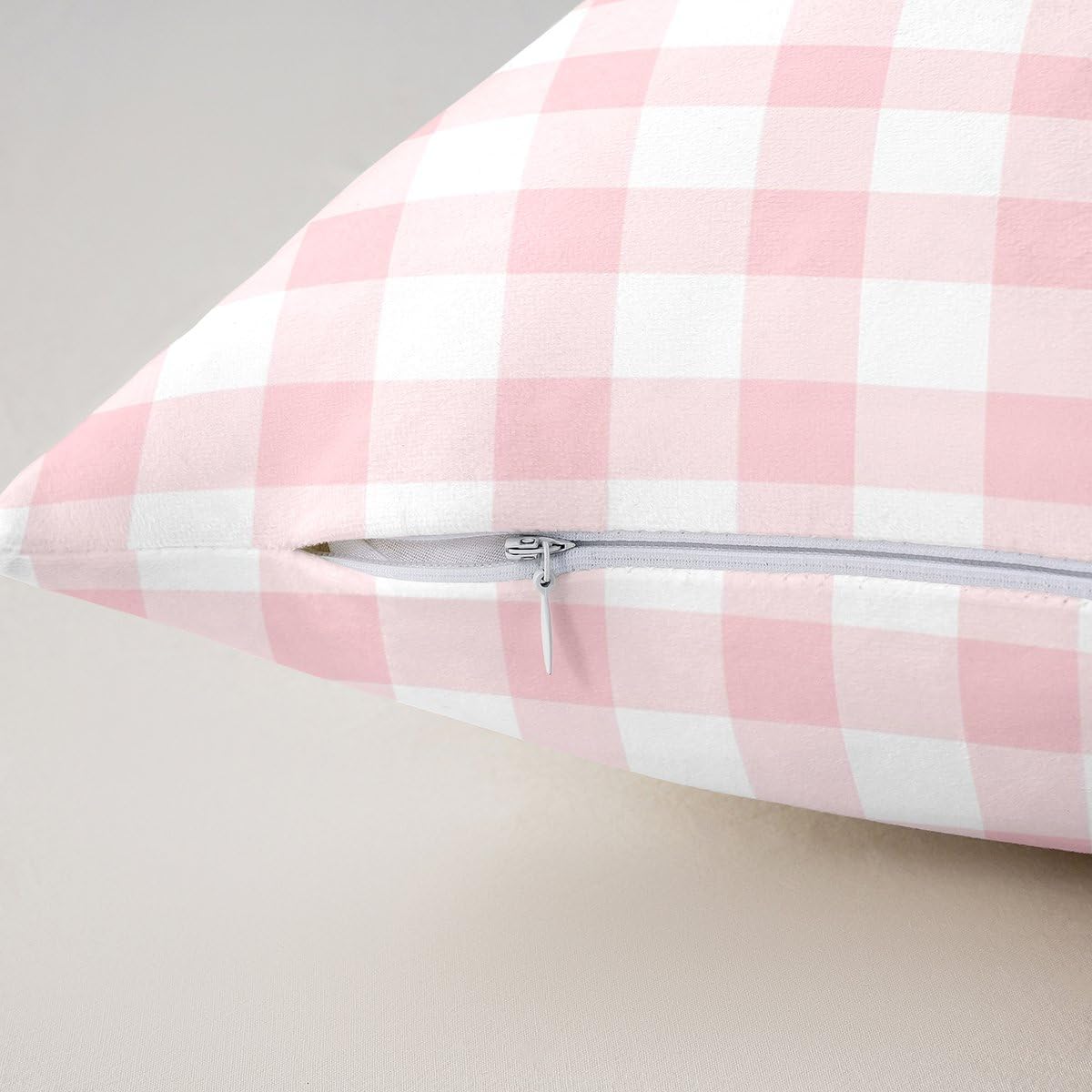 Pink White Throw Pillow Covers 24 x 24-Inch Set of 2 Buffalo Check Cushion Case for Kids Teens Adults Plaid Decor Pillowcase Geometric Modern Art Indoor Outdoor Room Decor Zipper All Season Soft