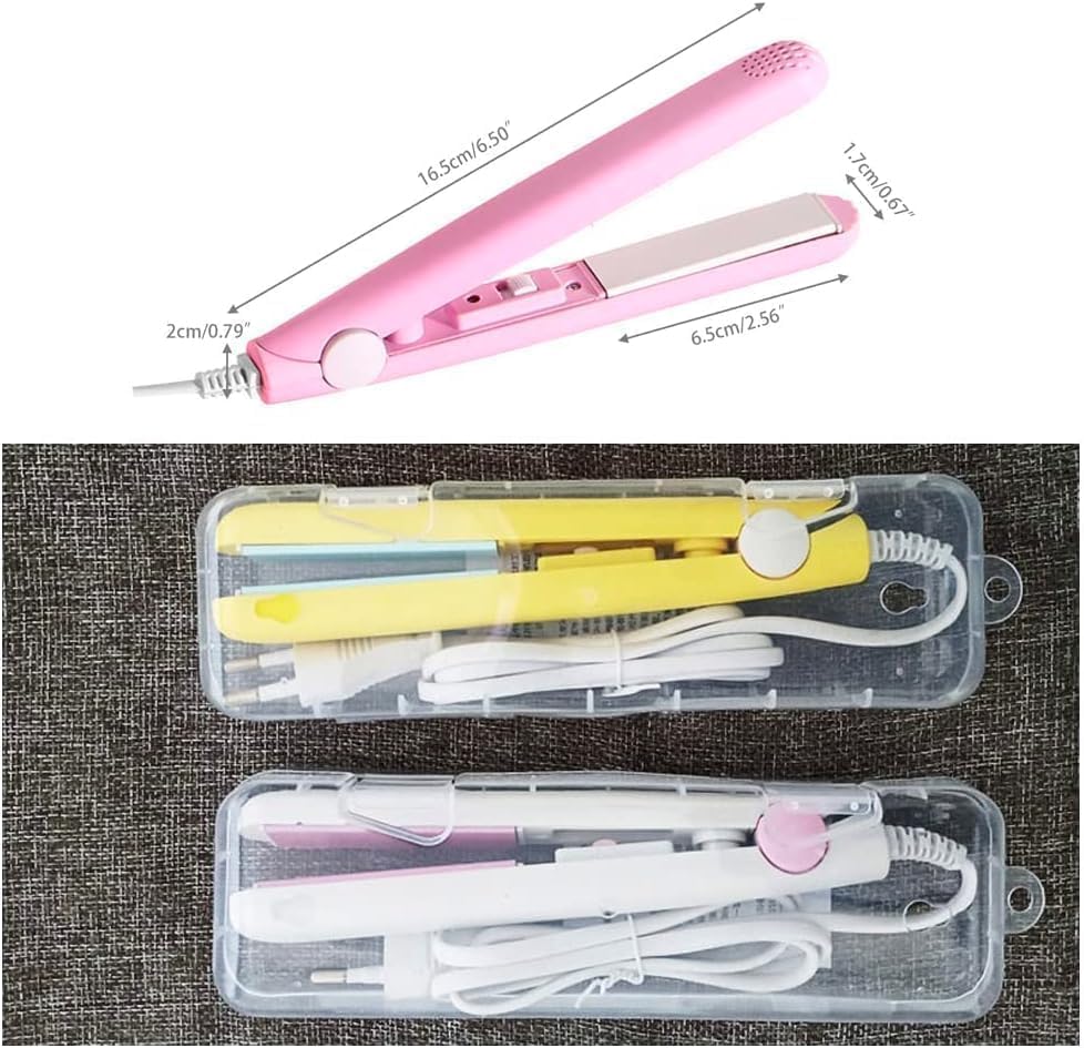 Cute Pink Werdeny Mini Ceramic Hair Curler & Straightener, 2-in-1 Curling Iron with 1/2 Inch Barrel for Short and Fine Hair