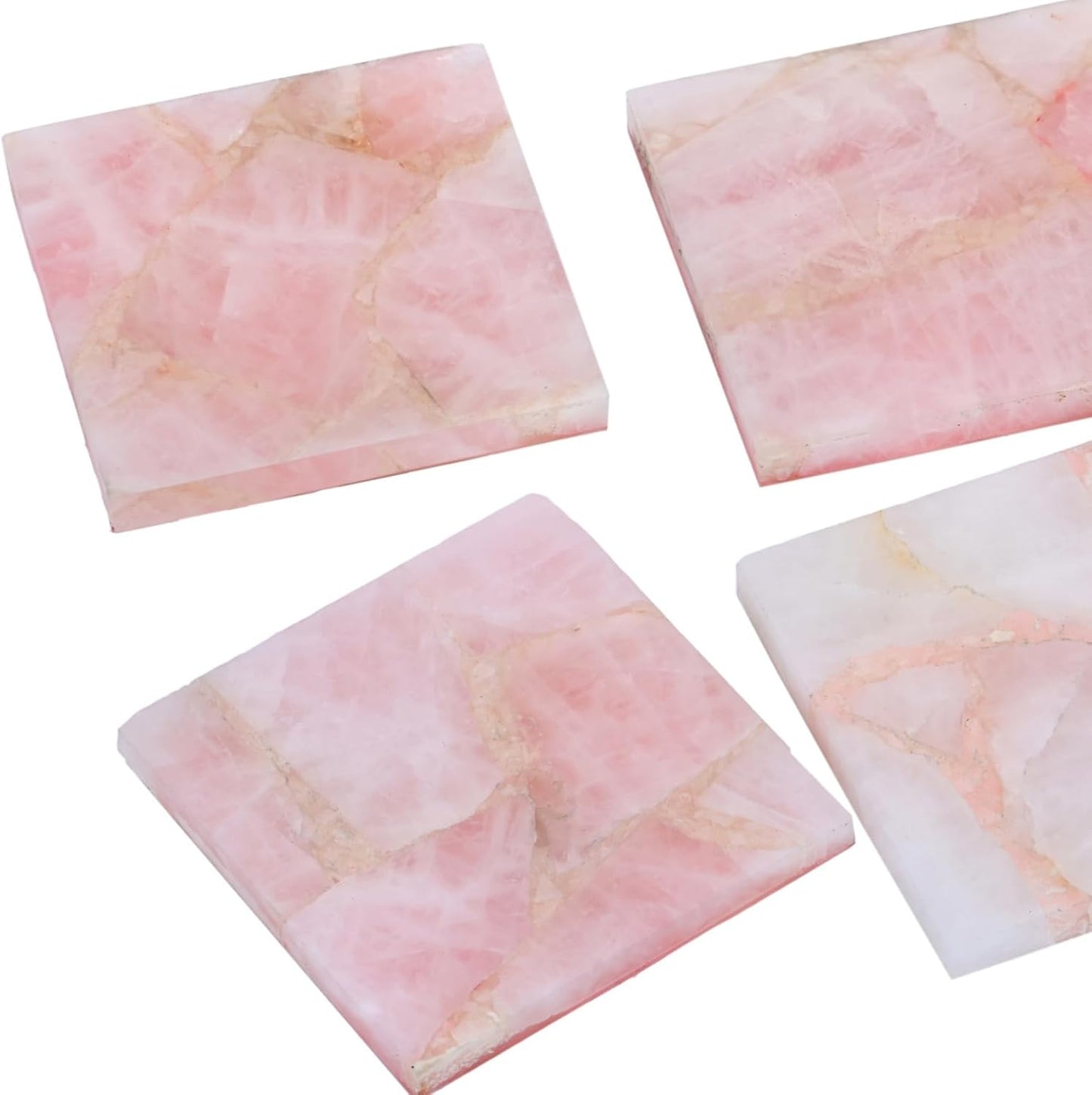 Natural Rose Quartz Pink Coasters Set of 4 – Crystal Stone Drink Square Coasters for Coffee Table Decor, Wine or bar Coasters, Housewarming Gifts, Wedding Gifts & Modern Beverage Cute Coasters