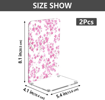 Light Pink Small Floral 8 Bookends Book Ends for Shelves Heavy Books Stopper Decorative Acrylic Non-Slip 1 Pair