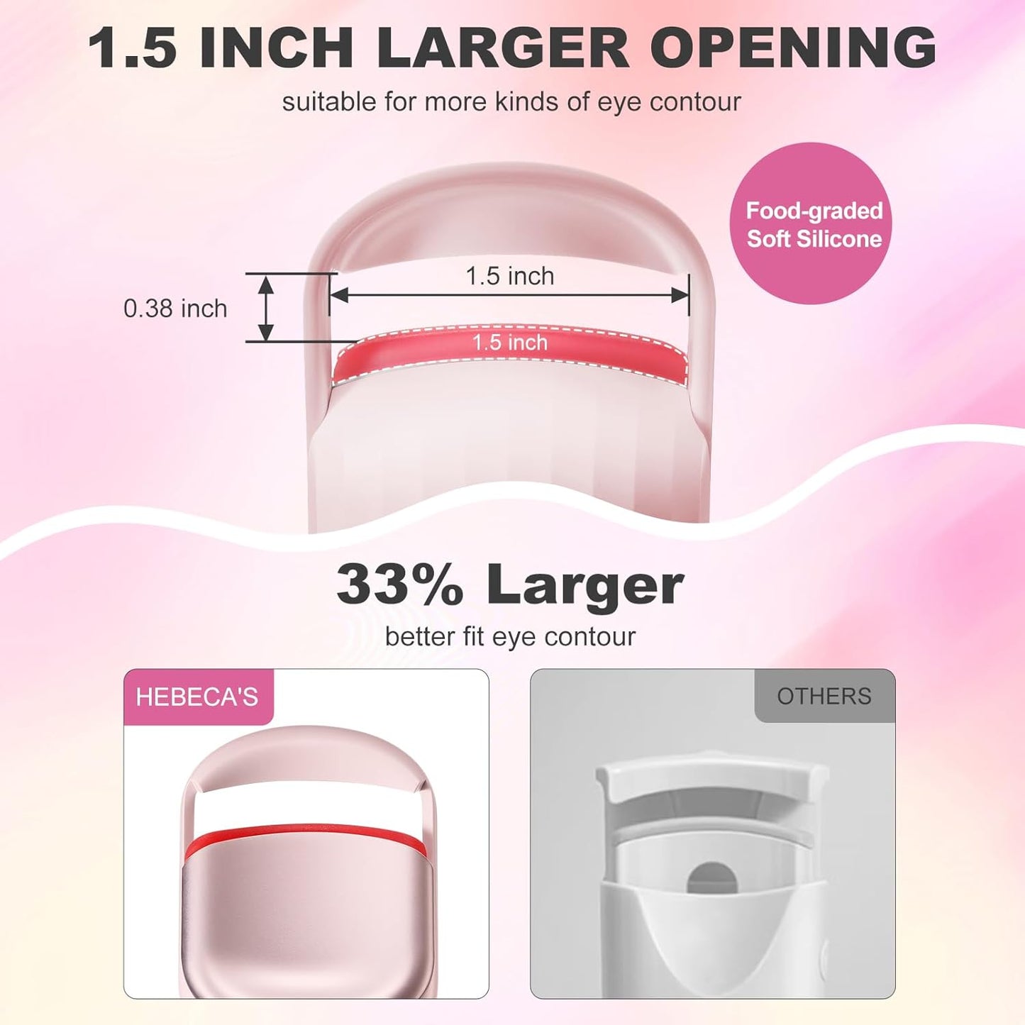 HEBECA Heated Eyelash Curler Professional - Eye Lashes Curler with Innovative Heating Silicone, Electric Eyelashes Curler with 600mAh Rechargeable Battery EC4001 (Pink)
