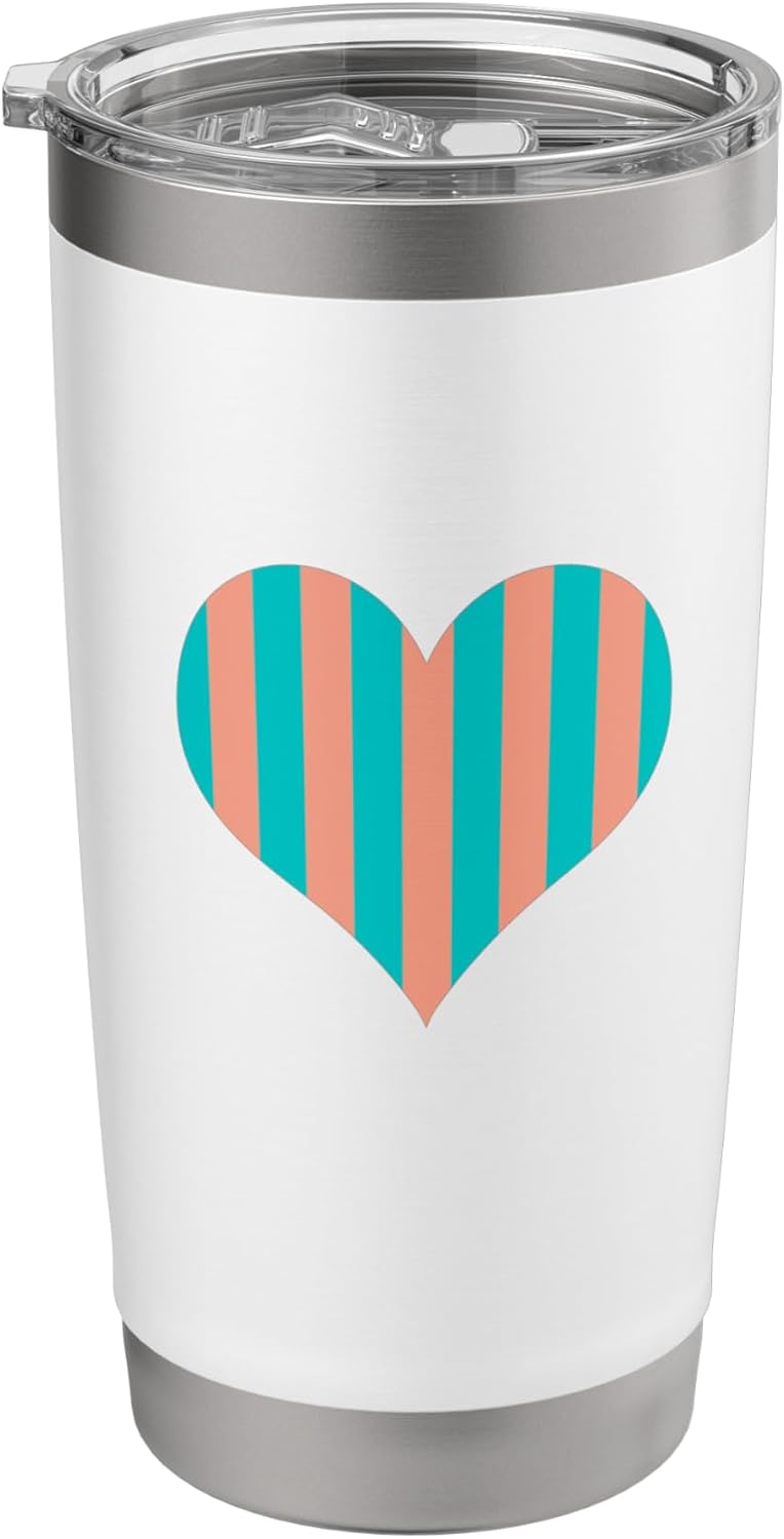 Cute Peach and Teal Vertical Stripes Pattern Minimalist Stainless Steel Insulated Tumbler