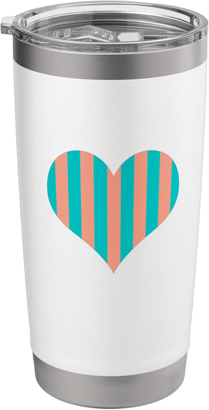 Cute Peach and Teal Vertical Stripes Pattern Minimalist Stainless Steel Insulated Tumbler