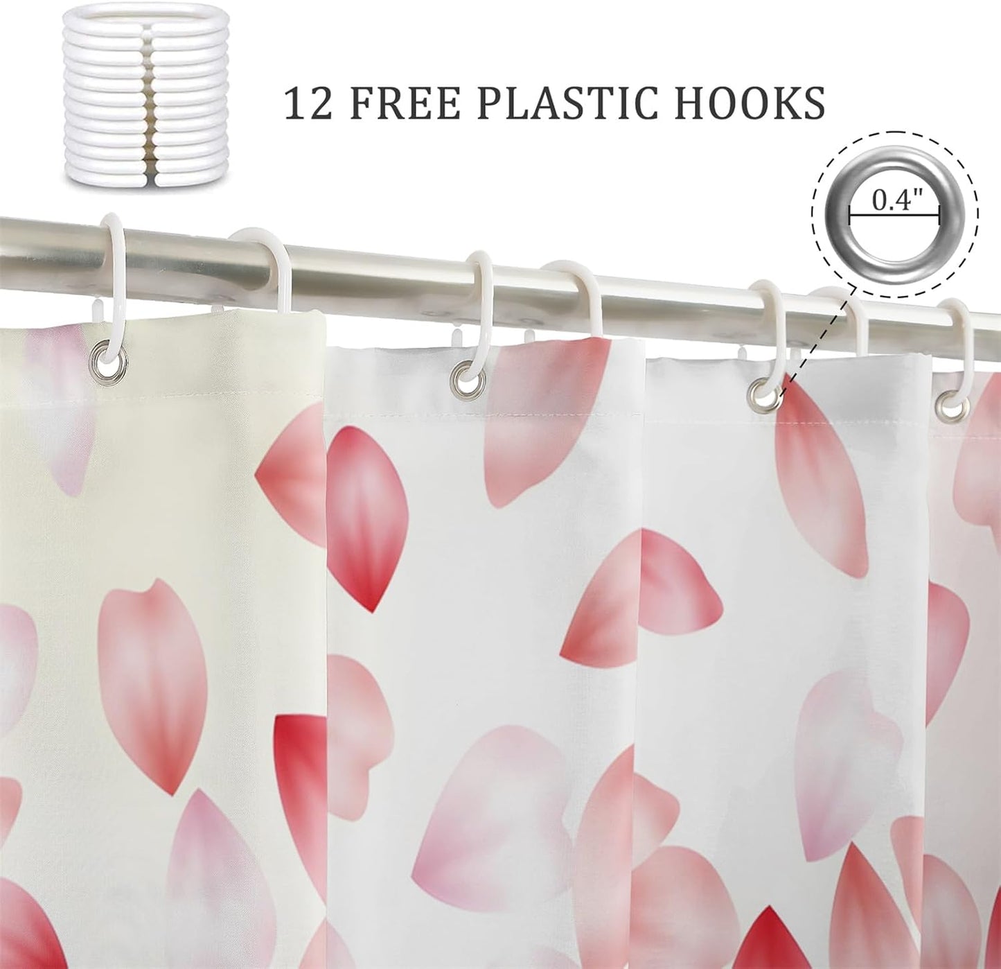 Cherry Blossom Petal Shower Curtain, Light Pink and White Floral Girly Aesthetic Shower Curtains for Bathroom, Farmhouse Waterproof Polyester Bathtub Curtain Set with 12 Hooks, 72x72 Inches