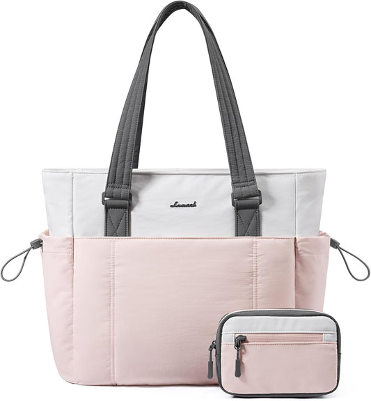LOVEVOOK Tote Bag for Women, Puffy Work Tote with Large Cup Holder, Quilted Laptop Bag Travel Tote Shoulder Bag Handbag