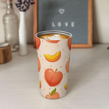 Apricot Peach Fruit Pattern Office Coffee Tumbler | Stainless Steel Travel Coffee Cup Double Wall Insulated Flip Lid Lightweight Portable Driving Mug