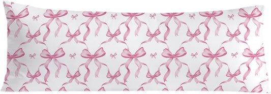 Coquette Pink Bow 20x54 Body Pillow Cover, Coquette Preppy Room Dorm Decor, Girly Room Decor Aesthetic, Pink Ribbon Decorative Long Body Pillow Cases for Bed Couch