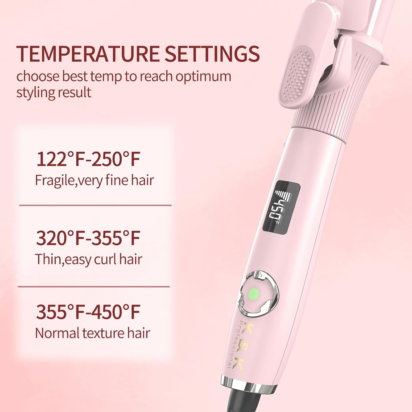 1 1/5 Inch Curling Iron with Clipped Tourmaline Ceramic Barrel Professional 1.25 Inch Hair Curler up to 450°F Dual Voltage for Traveling 60 Mins Auto Off Suit for Different (Pink, 1.25 Inch)