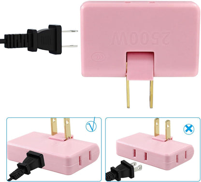 Zorfeter 2Pcs 3 in 1 Pink Rotatable Flat Wall Outlet Extender, Flat Plug Adapter Outlet 2500W, Power Socket Converter Plug Perfect for Home and Travel