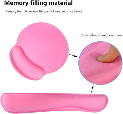 Keyboard Wrist Rest Pad Mouse Pad, Memory Foam, Rest Pads Sets for Comfortable Typing & Wrist Pain Relief, Anti-Slip Rubber Base (Rose Pink)