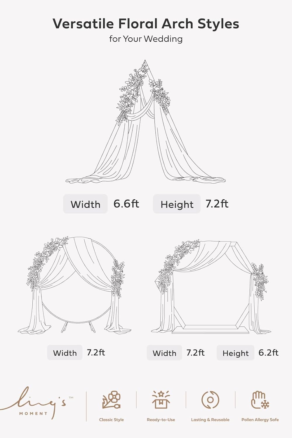 Ling's Moment Pink White Artificial Wedding Arch Flowers Kit Pack of 4, 2pcs Hanging Flower Arrangement 2pcs Chiffon Drapes Ceremony Reception Silk Rose Arbor Backdrop Floral Garden Outdoor Decoration