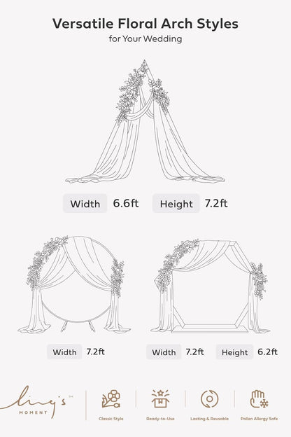 Ling's Moment Pink White Artificial Wedding Arch Flowers Kit Pack of 4, 2pcs Hanging Flower Arrangement 2pcs Chiffon Drapes Ceremony Reception Silk Rose Arbor Backdrop Floral Garden Outdoor Decoration