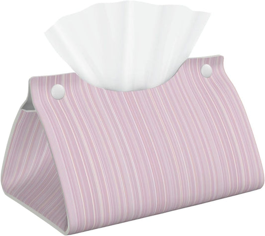 Pastel Light Pink Thin Stripes Pattern Tissue Box Cover Rectangle Pu Leather Tissue Box Holder for Car Bathroom Bedroom Desk Tabletop Decor