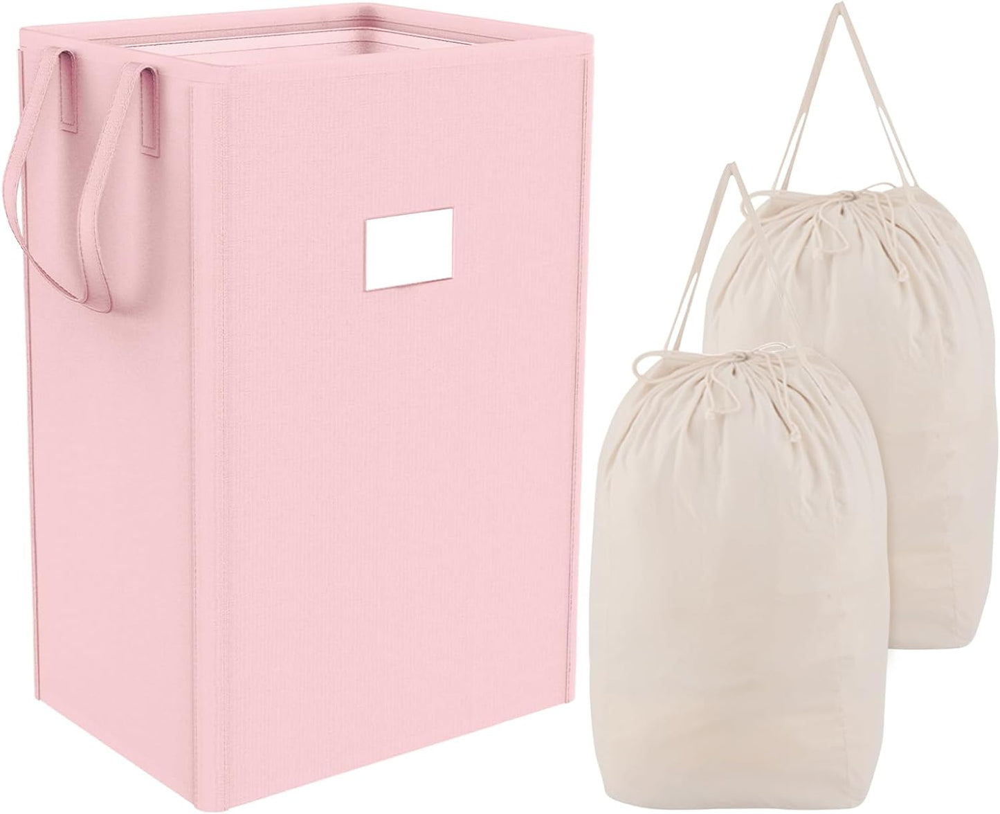 MCleanPin 220L Pink Laundry Hamper Large Collapsible Basket with Laundry Bags, Dirty Clothes Hamper,Laundry Basket with Handles,Washable Laundry Bags,Foldable Dorm Hamper for College (Rose Pink)