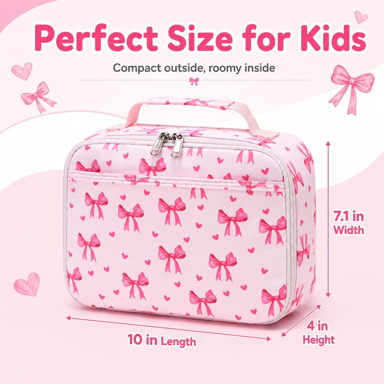 LOIDOU Lunch Box for Kids Boys Girls Insulated Lunch Bag Thermal Meal Tote Reusable Lunch Pail Bags for School Travel (Bow Tie Pink)