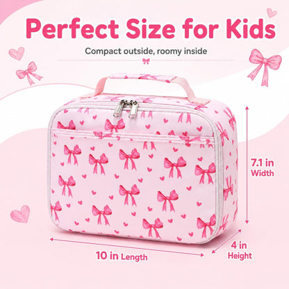 LOIDOU Lunch Box for Kids Boys Girls Insulated Lunch Bag Thermal Meal Tote Reusable Lunch Pail Bags for School Travel (Bow Tie Pink)