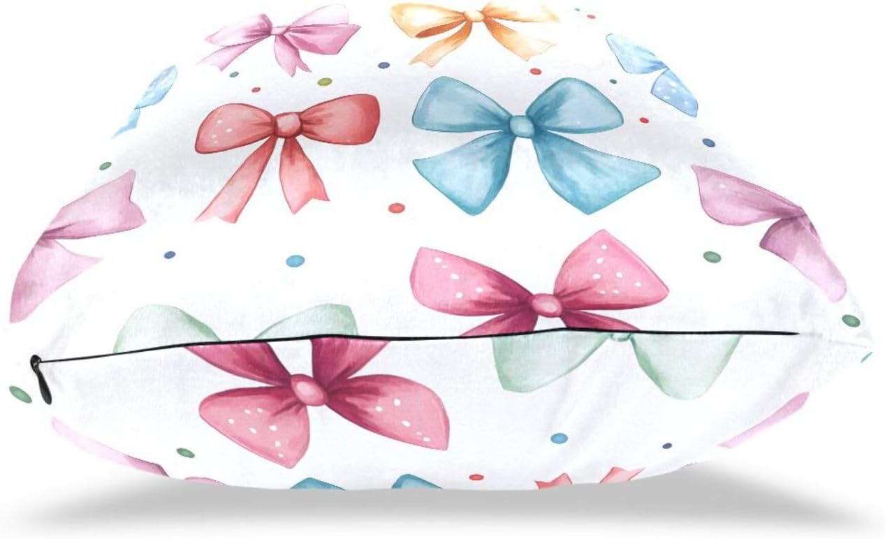 Decorative Throw Pillow Covers Pack of 2, Bow Dot Pattern Blue Pink Yellow Velvet Throw Pillow Cases for Couch Pillows Cover Bedroom Outdoor, Pillows Covers 18x18 Inch