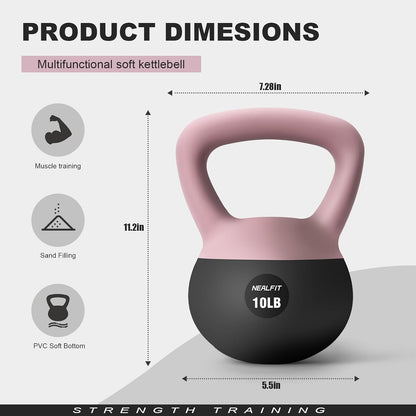 NEALFIT Soft Kettlebell 5LB/10LB/15LB/20LB/25LB, Kettlebells for Home Gym Strength Training, Anti-Slip Fitness Weights for Men Women
