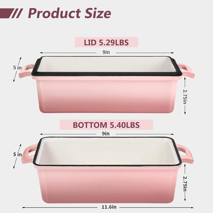 Wildone Enameled Cast Iron Bread Loaf Pan with Lid, 9x5 Sourdough Baking Pans for Homemade Bread, Cake, Meatloaf, Even Heating Bread Pans, 2-Piece Set, Pink