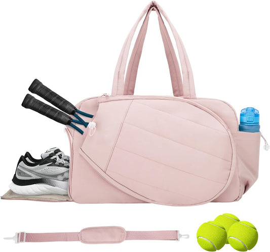 Tennis Tote Bag with Shoe Compartment - Extra-Large Quilted Pickleball Bag Holds 2-4 Rackets, Water-Resistant & Lightweight for Men & Women