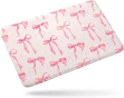 Memory Foam Bath Mat with Pink Bow Pattern, Comfortable, Soft, Non-Slip, Super Absorbent, Quick Drying Bath Rug for Bathroom,Floor, Tub & Shower, Machine Washable (32INX20IN, Bow)