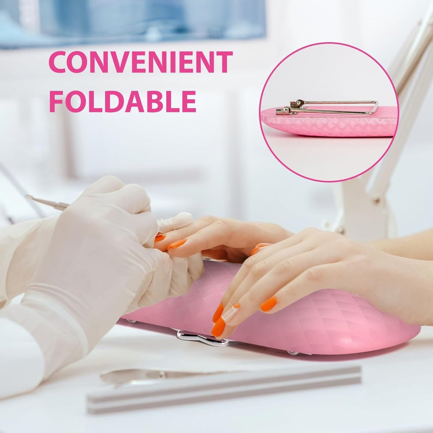 AORAEM Nail Arm Rest, Microfiber Leather Manicure Hand Pillow Professional Nail Rest Cushion Table Desk Station for Salon Use (Pink)