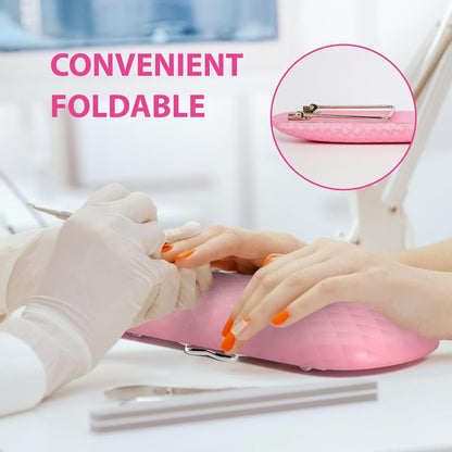 AORAEM Nail Arm Rest, Microfiber Leather Manicure Hand Pillow Professional Nail Rest Cushion Table Desk Station for Salon Use (Pink)