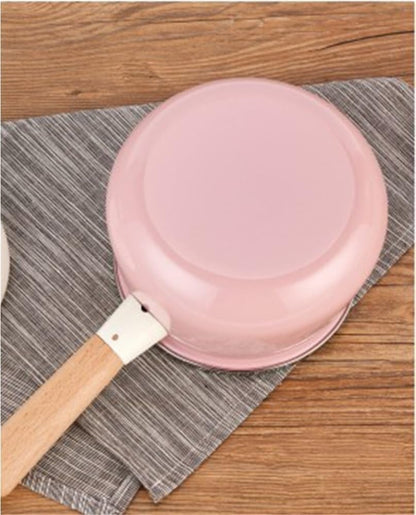 Enameled milk pan Enameled pots and pans Multi-purpose enameled milk pan Non-stick surface Easy to clean Multi-purpose enameled pan For boiling cooking Heating soups Milk sauces For home use(Pink)
