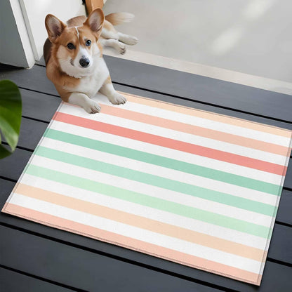 Peach Pink Green Ombre Entryway Area Rug 2'x3', Farmhouse Stripe Modern Indoor Door Mat Non Slip Kitchen Rug Runner, Washable Small Floor Mat Carpet for Bathroom