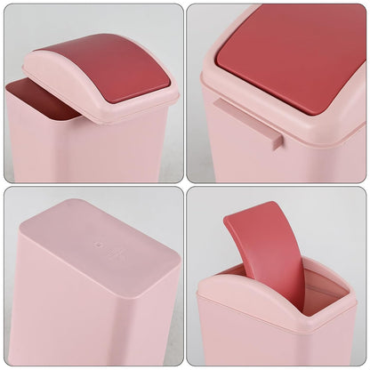 4 Gallon Trash Can with Swing Top Lid, Narrow Plastic Garbage Can, Pink