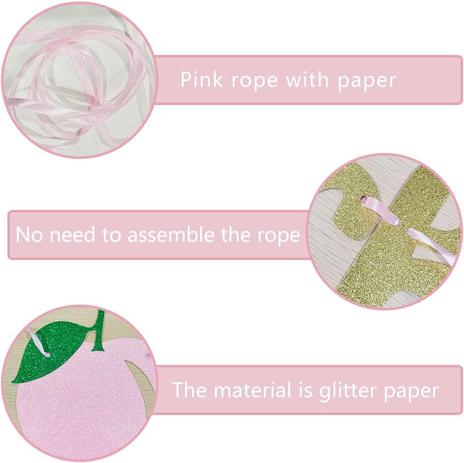 Sweet As a Peach Banner, Glitter Pink Fresh Fruit Theme Banner for Girl Peach Birthday Party Decorations Baby Shower