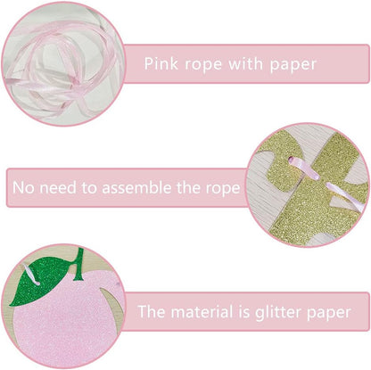 Sweet As a Peach Banner, Glitter Pink Fresh Fruit Theme Banner for Girl Peach Birthday Party Decorations Baby Shower