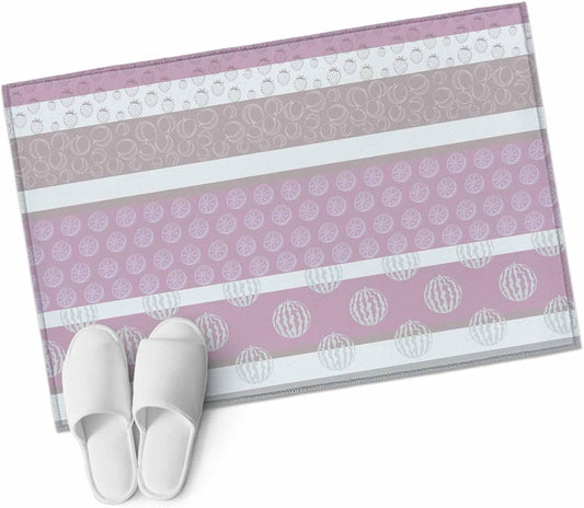 Farm Fruits 2' x 3' Area Rugs for Entryway, Washable Bathroom Mat Rugs with Rug Tape, Watermelon Lemons Peach Pink Grey Striped Accent Indoor Outdoor Doormat for Front Door Kithcen Dorm