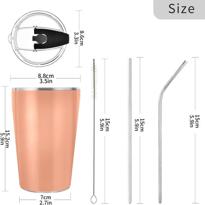 Qilmy Peach Color Tumbler with Lid and Straw, 20 oz Double Walled Insulated Stainless Steel Tumbler Travel Coffee Cup for Hot & Cold Drinks