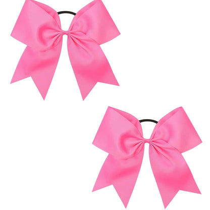 2 PCS 8 Inch Large Pink Cheer Hair Bows Ponytail Holder Elastic Band Handmade for Cheerleaders Teen Girls College Sports