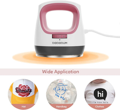 DODODUM Heat Press Small Heat Press Machine for T Shirts Shoes Hats Small HTV Iron-on Vinyl Projects Easy to Use Portable Iron Press for Heating Transfer Pink