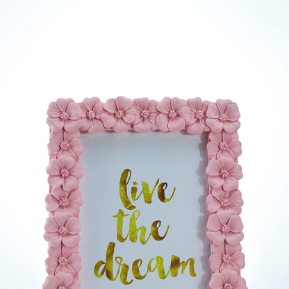 WAIT FLY 4 X 6 Inches Beautiful Pink Flower Shape Resin Card Photo Frame Picture Frame for Desktop Table Top Display