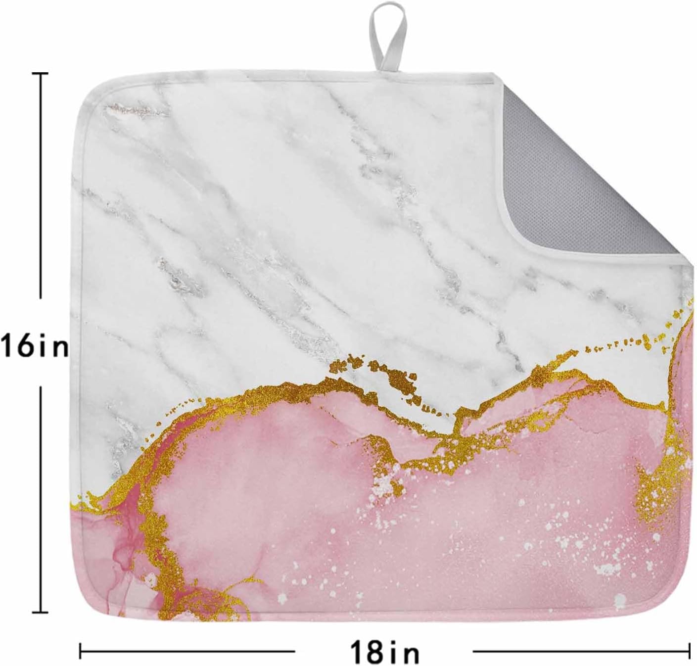 Dish Drying Mat for Kitchen Counter, Modern White Pink Marble Texture Absorbent Dish Mats Foldable Microfiber Drainer Pad 1PCS 18"x16", Classic Stone Artwork Plate Holder Mat for Countertop Sink
