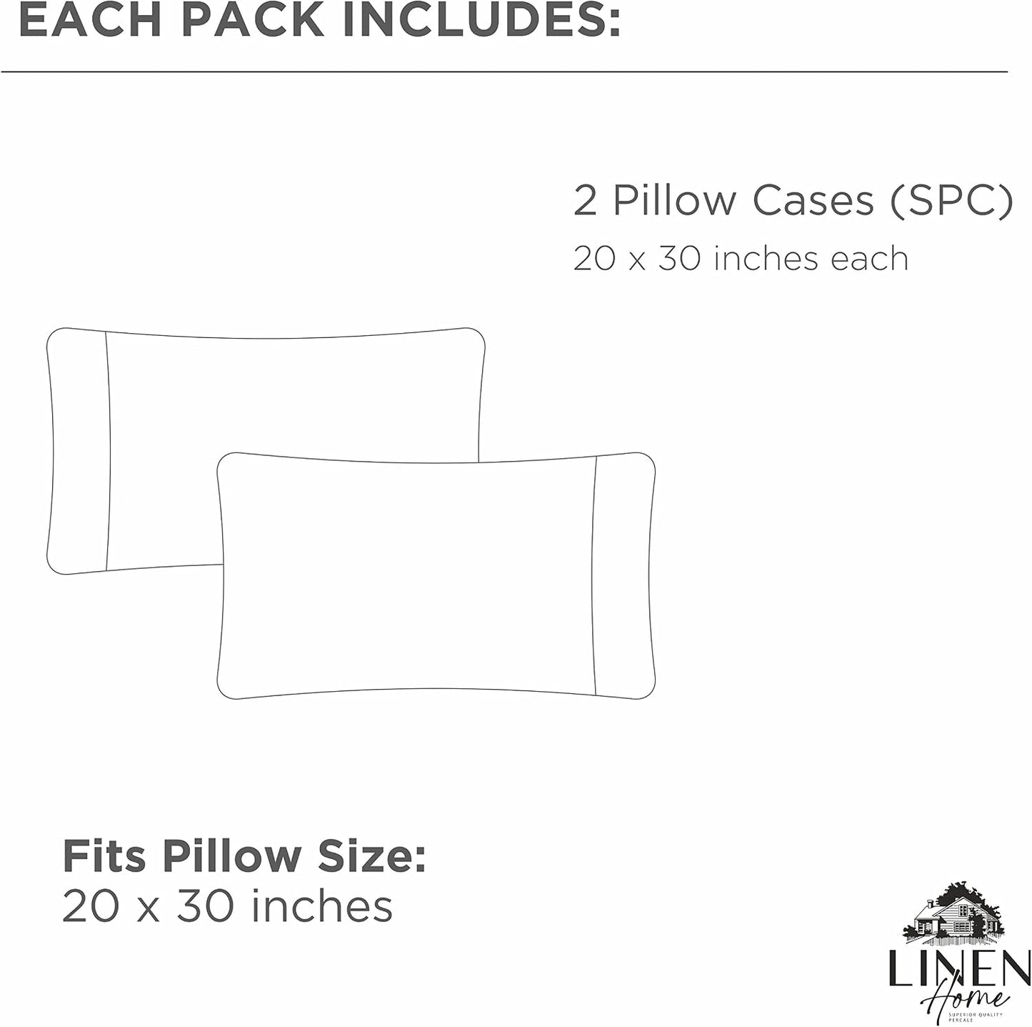 Linen Home 100% Cotton Percale Pillowcases Queen Size, Tropical Peach, 2 Pieces of Pillow Case, Crisp and Cool Strong Bed Linen, 20 inches X 30 inches