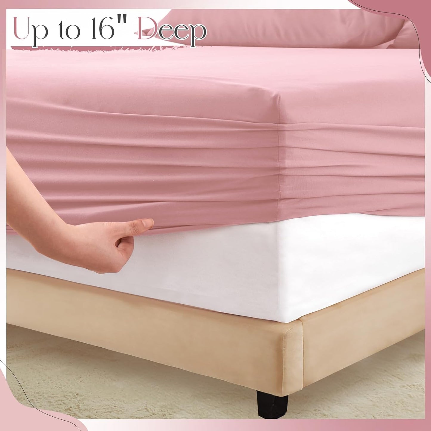 Horbaunal Dusty Pink Ruffle Sheets Full Size 6 Piece, Fits 16" Deep Mattress, Microfiber Pink Full Sheets with 2 Ruffled Pillowcases, Shabby Chic Bed Sheet Set