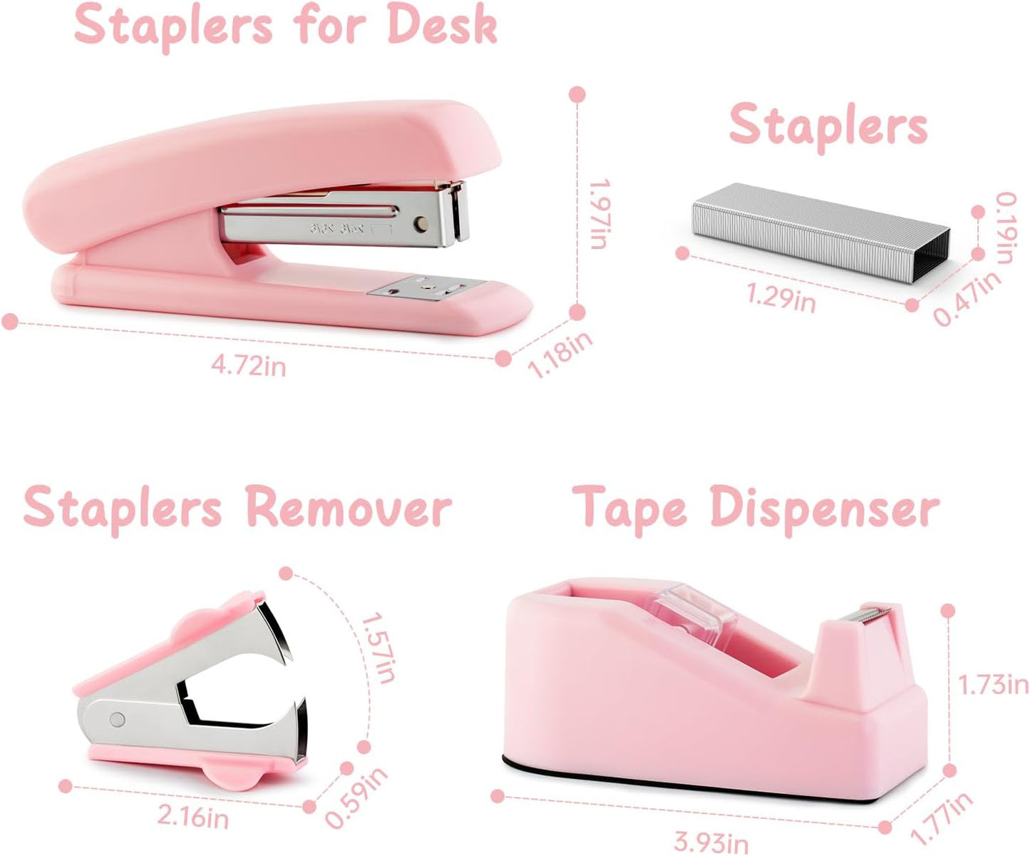 Pink Office Supplies Set for Kids, Stapler and Tape Dispenser for Women, Pink Desk Accessories for Kids, Office Desk Accessories Gift for Women, Boss Lady, Coworkers