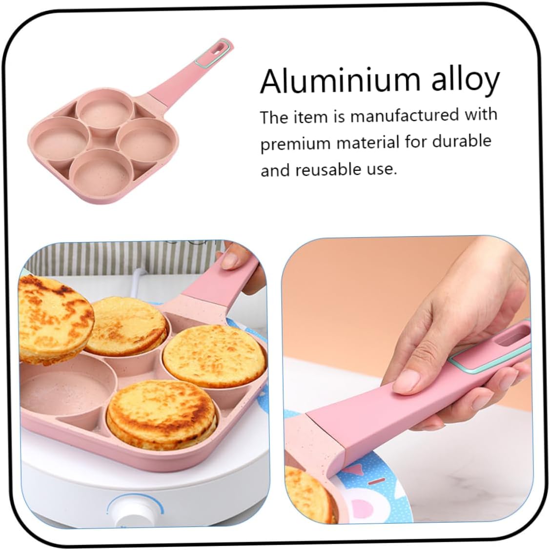 VICASKY Non Stick Egg Frying Pan with Groove Design Compact Lightweight Skillet for Even Heating and Easy Cleaning Practical Home Cooker for Breakfast and Omelette Cooking Pink