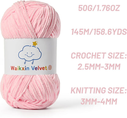 3 Pack Fluffy Chenille Yarn for Crocheting，Baby Yarn for Crocheting Soft，150g/5.28oz Velvet Amigurumi Yarn ，Fingering Weight Yarns for Crocheting Baby Blankets、DIY Craft.(3 Light Pink)